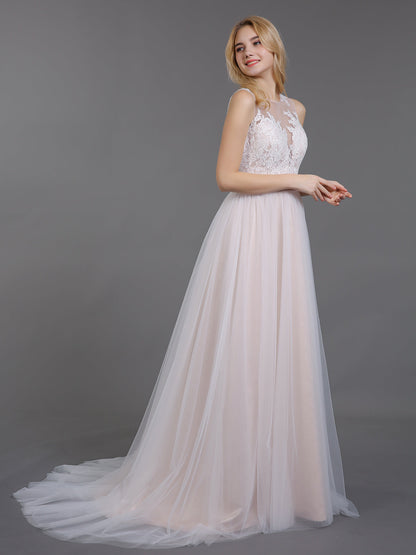 Vestido de Novia Marfil con Encaje y Tul y Botones en la Espalda