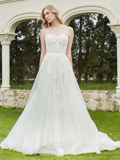 Vestido de Novia A-Line con Cola de Barrido en Color Marfil