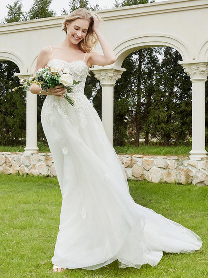 Vestido de Novia A-Line con Cola de Barrido en Color Marfil