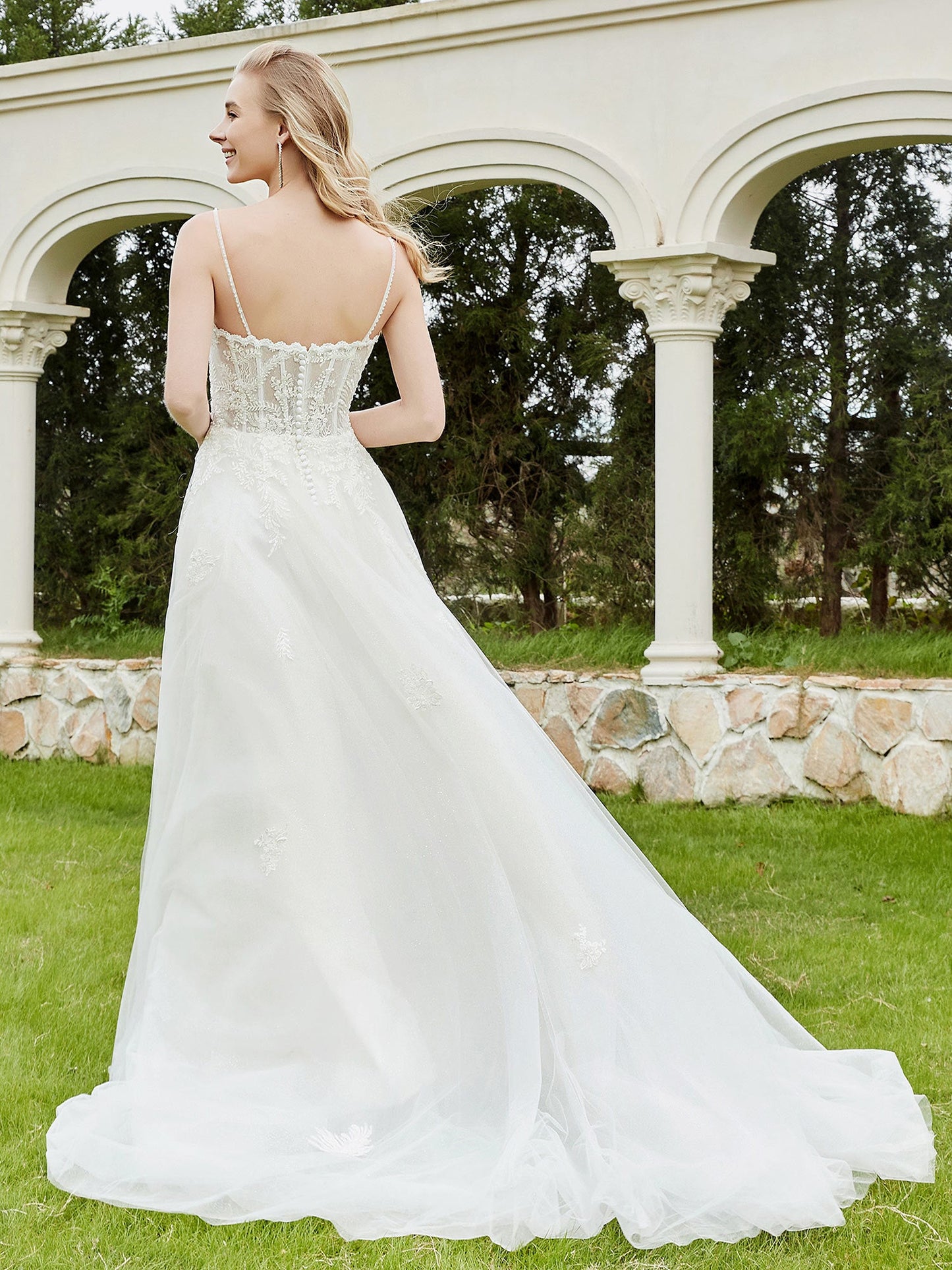 Vestido de Novia A-Line con Cola de Barrido en Color Marfil