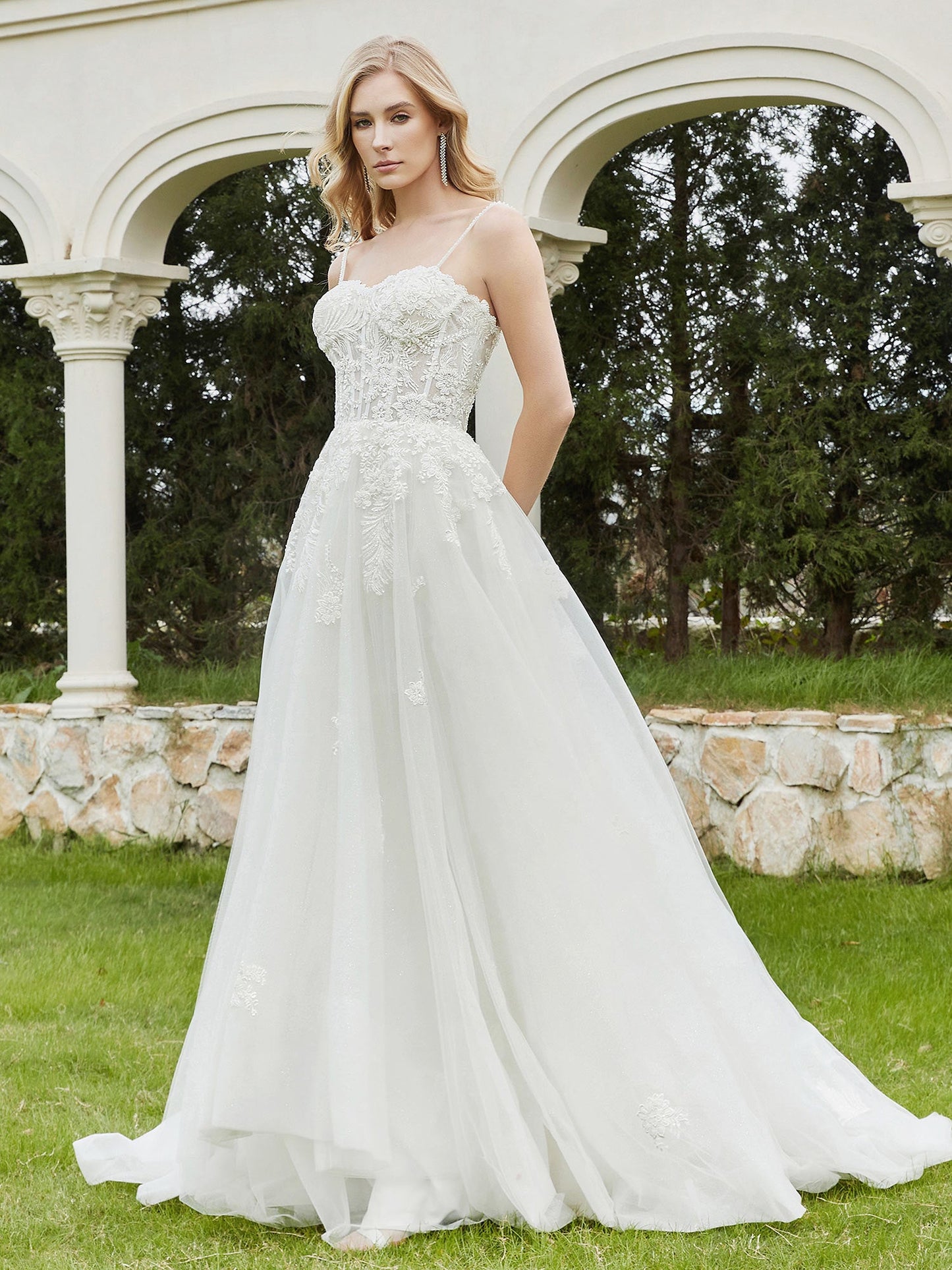 Vestido de Novia A-Line con Cola de Barrido en Color Marfil