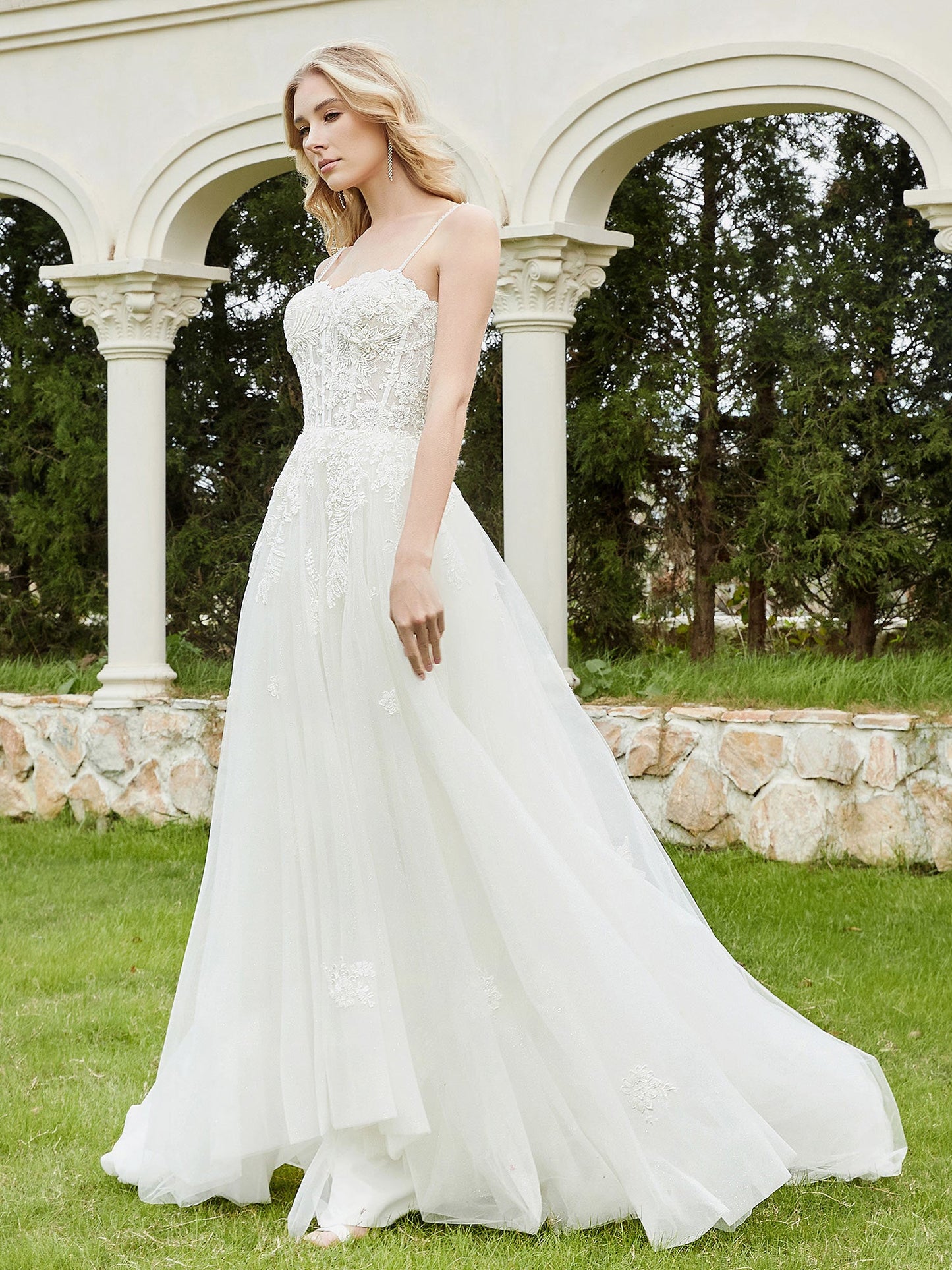 Vestido de Novia A-Line con Cola de Barrido en Color Marfil