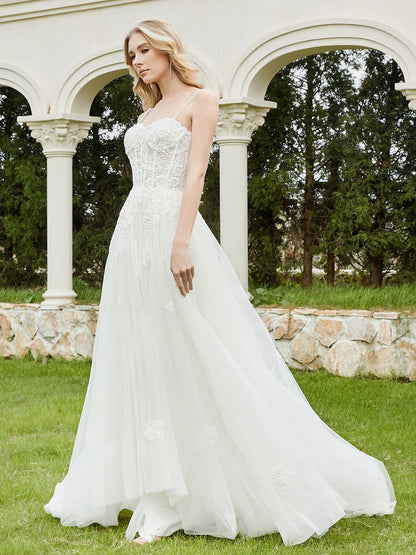 Vestido de Novia A-Line con Cola de Barrido en Color Marfil