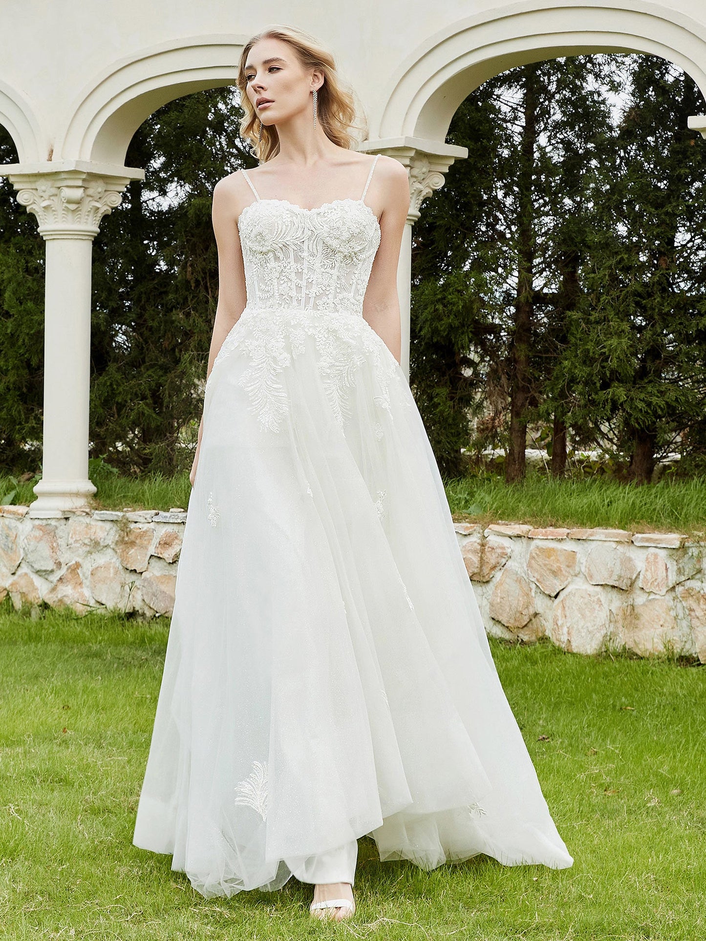Vestido de Novia A-Line con Cola de Barrido en Color Marfil