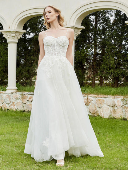 Vestido de Novia A-Line con Cola de Barrido en Color Marfil