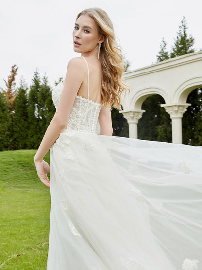 Vestido de Novia A-Line con Cola de Barrido en Color Marfil