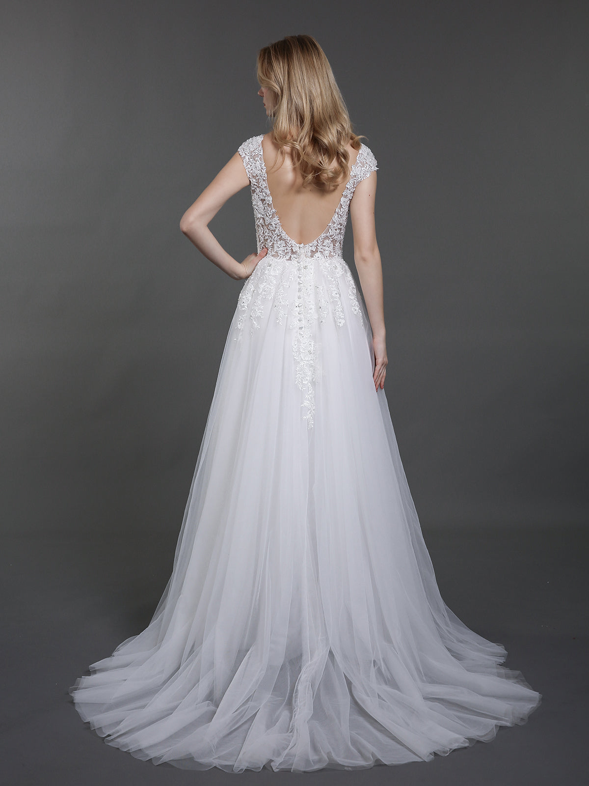 Dos Vestidos de Novia de Tul con Espalda Abierta en Color Marfil