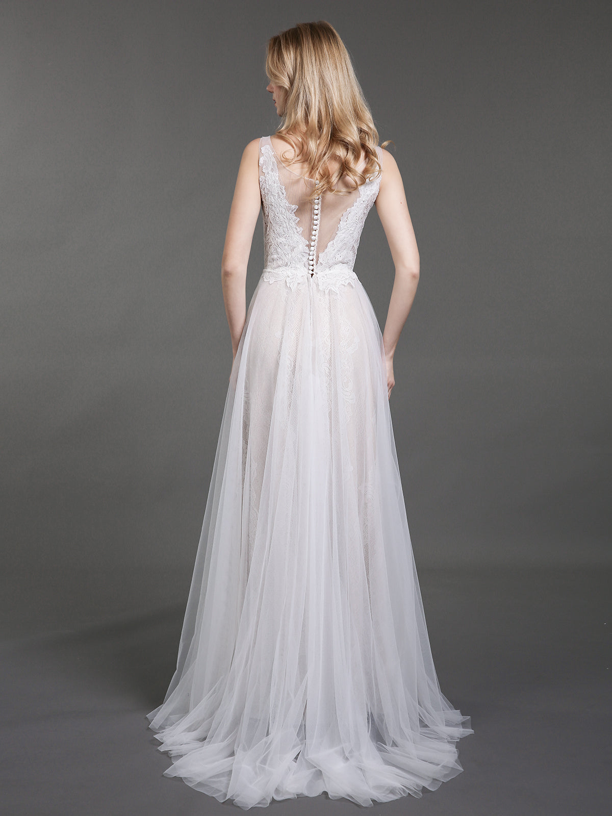 Vestido de Novia de Playa en Marfil con Encaje y Tul