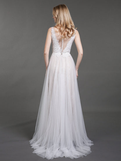 Vestido de Novia de Playa en Marfil con Encaje y Tul
