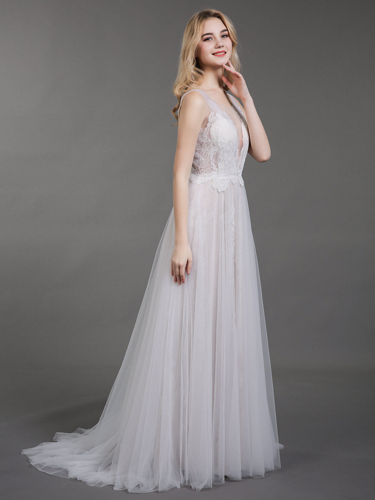 Vestido de Novia de Playa en Marfil con Encaje y Tul