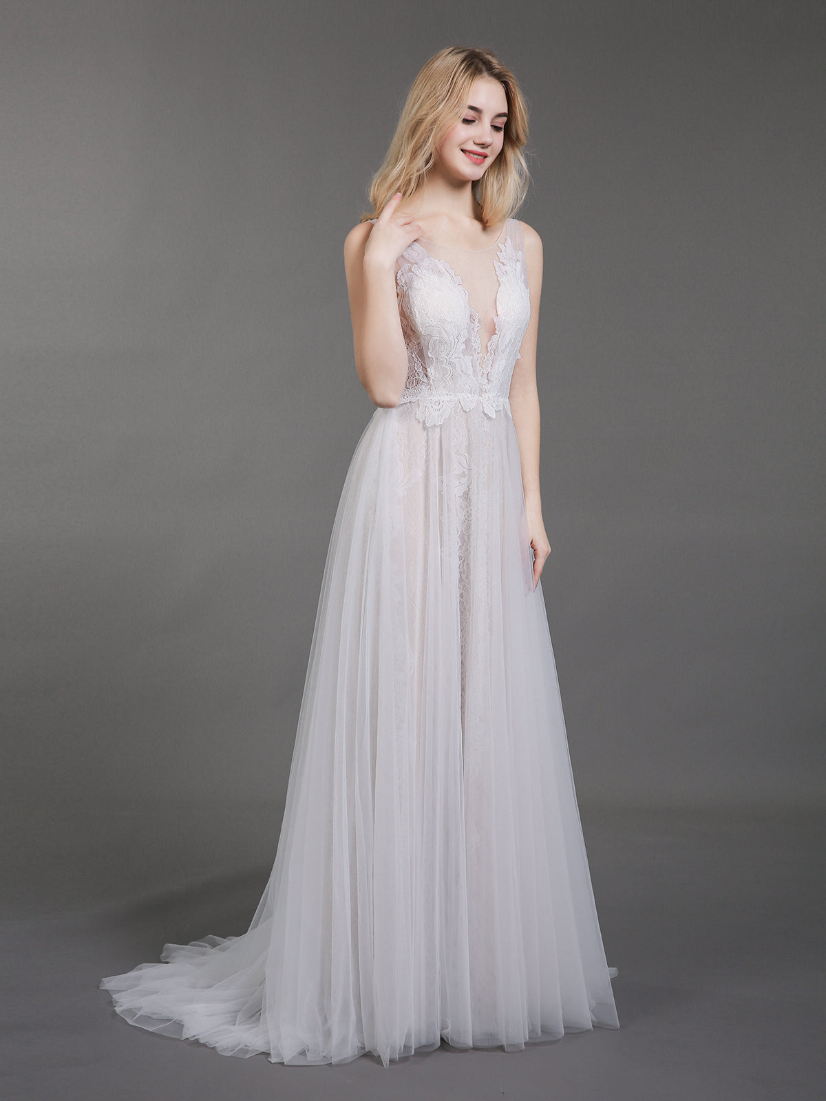 Vestido de Novia de Playa en Marfil con Encaje y Tul