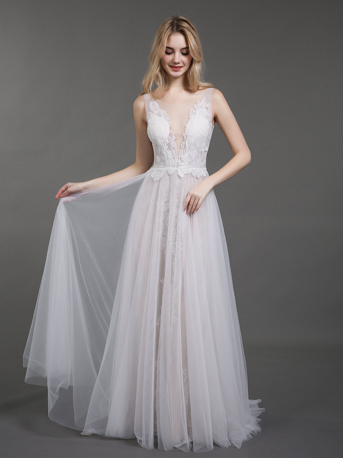 Vestido de Novia de Playa en Marfil con Encaje y Tul