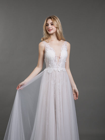 Vestido de Novia de Playa en Marfil con Encaje y Tul