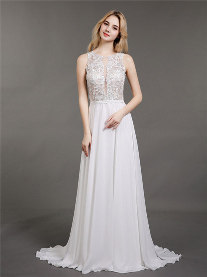 Vestido de Novia Marfil con Encaje, Muselina y Perlas