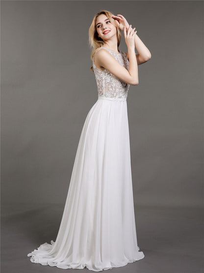 Vestido de Novia Marfil con Encaje, Muselina y Perlas