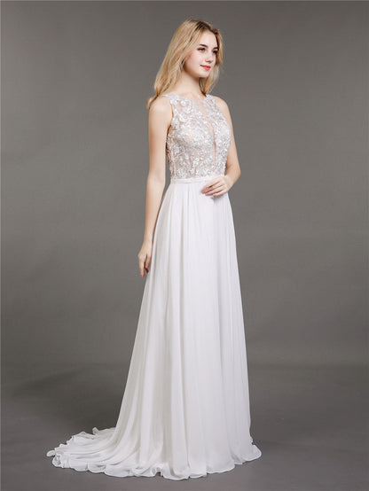 Vestido de Novia Marfil con Encaje, Muselina y Perlas