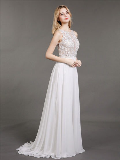 Vestido de Novia Marfil con Encaje, Muselina y Perlas