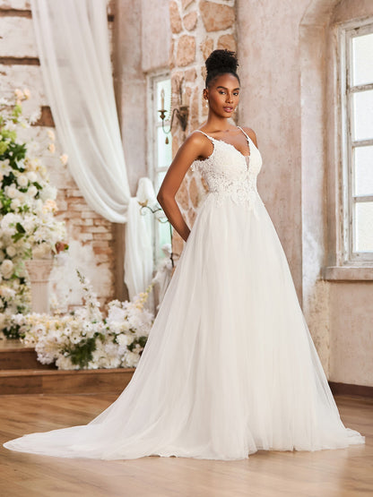 Vestido de Novia Plisado con Espalda Descubierta y Escote en V Profundo en Color Marfil
