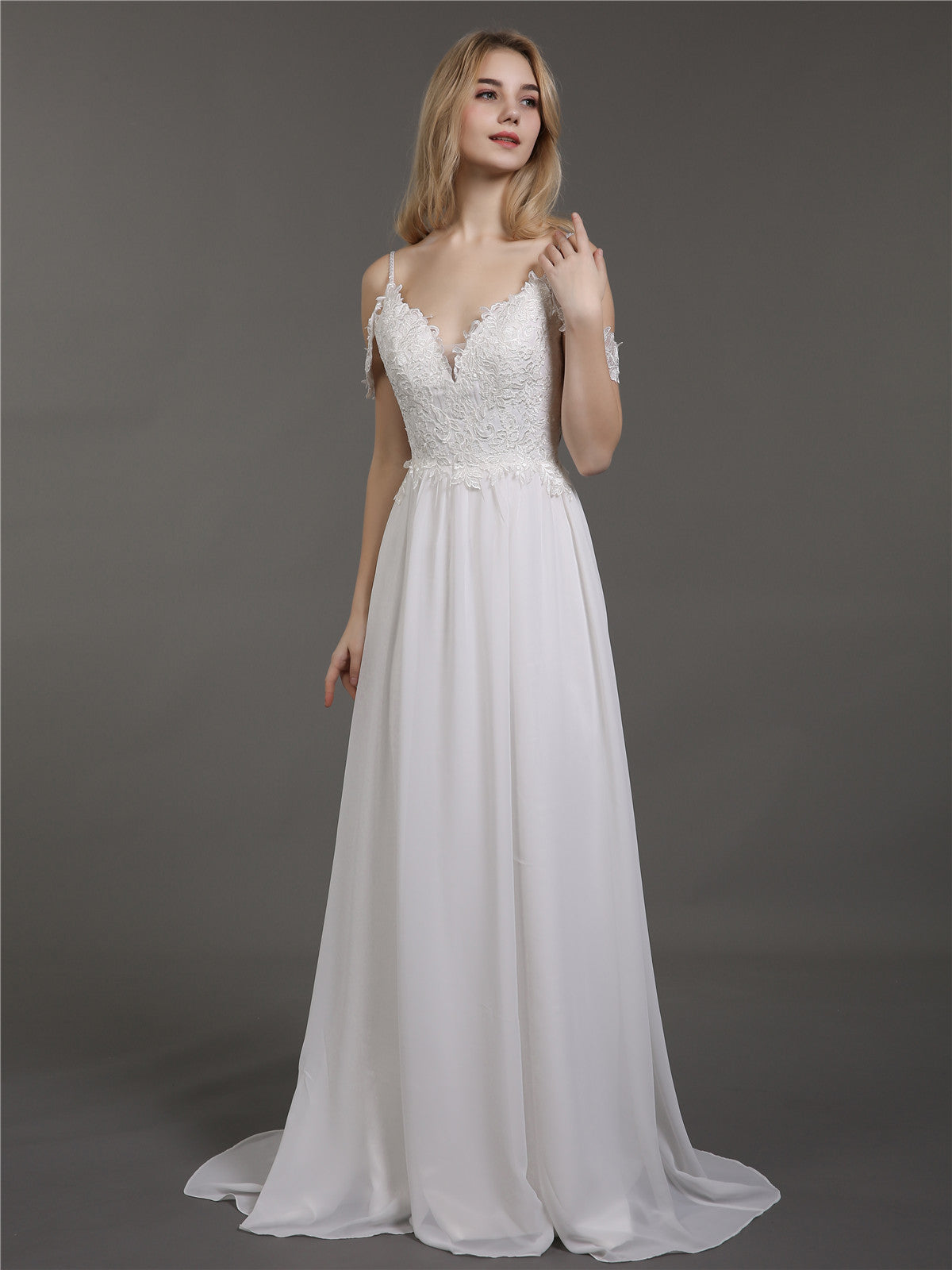 Vestido de Novia Marfil con Tirantes de Espagueti y Muselina Simple