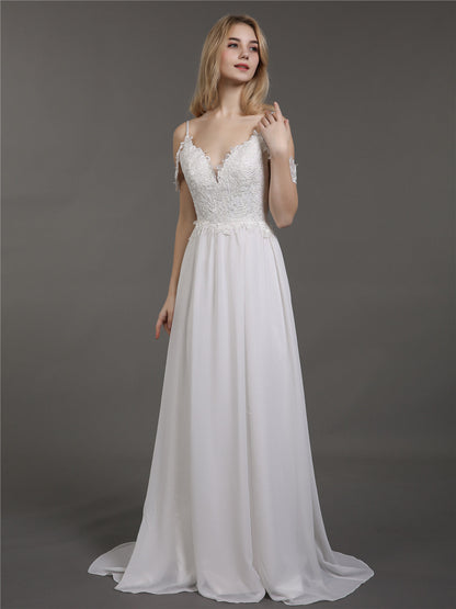 Vestido de Novia Marfil con Tirantes de Espagueti y Muselina Simple