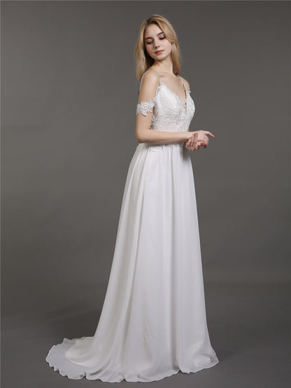 Vestido de Novia Marfil con Tirantes de Espagueti y Muselina Simple