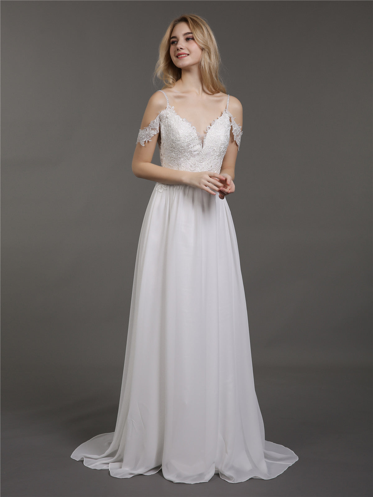 Vestido de Novia Marfil con Tirantes de Espagueti y Muselina Simple