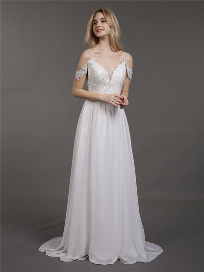 Vestido de Novia Marfil con Tirantes de Espagueti y Muselina Simple