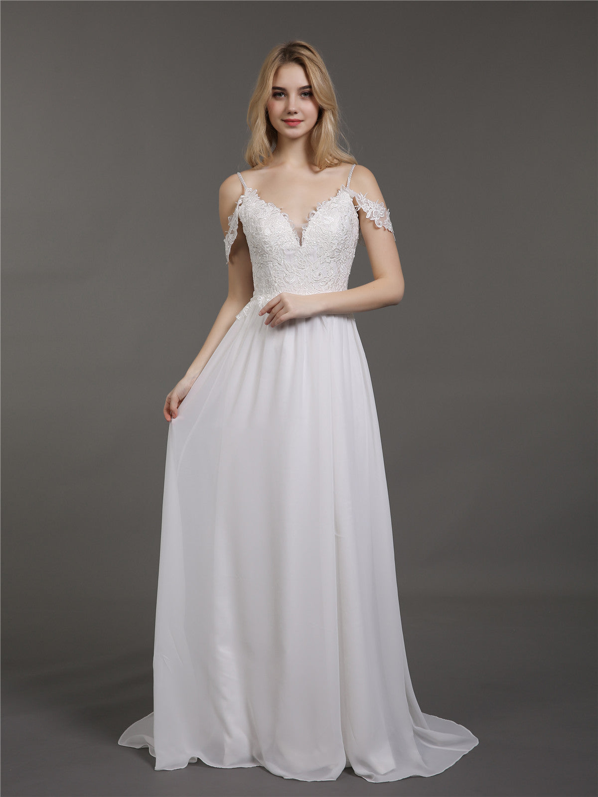 Vestido de Novia Marfil con Tirantes de Espagueti y Muselina Simple