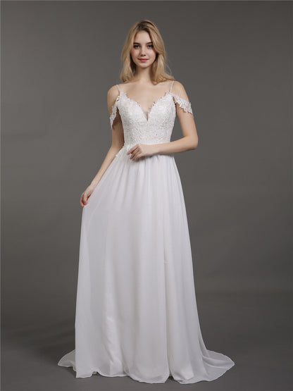 Vestido de Novia Marfil con Tirantes de Espagueti y Muselina Simple