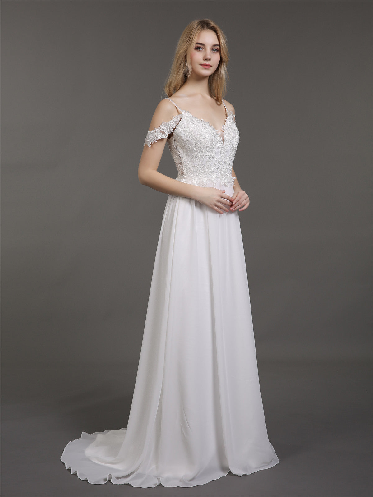 Vestido de Novia Marfil con Tirantes de Espagueti y Muselina Simple