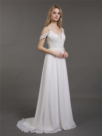 Vestido de Novia Marfil con Tirantes de Espagueti y Muselina Simple