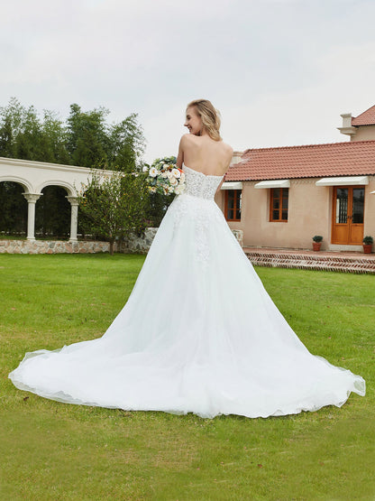 Vestido de Novia Sin Mangas de Encaje con Escote Corazón en Color Marfil