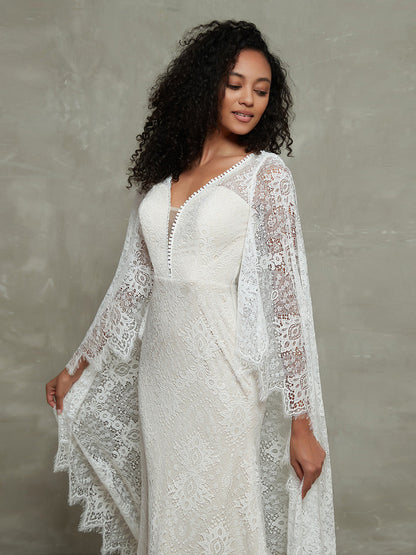 Vestidos de Novia de Encaje con Escote en V Profundo y Chal Incluido