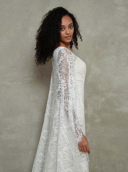 Vestidos de Novia de Encaje con Escote en V Profundo y Chal Incluido