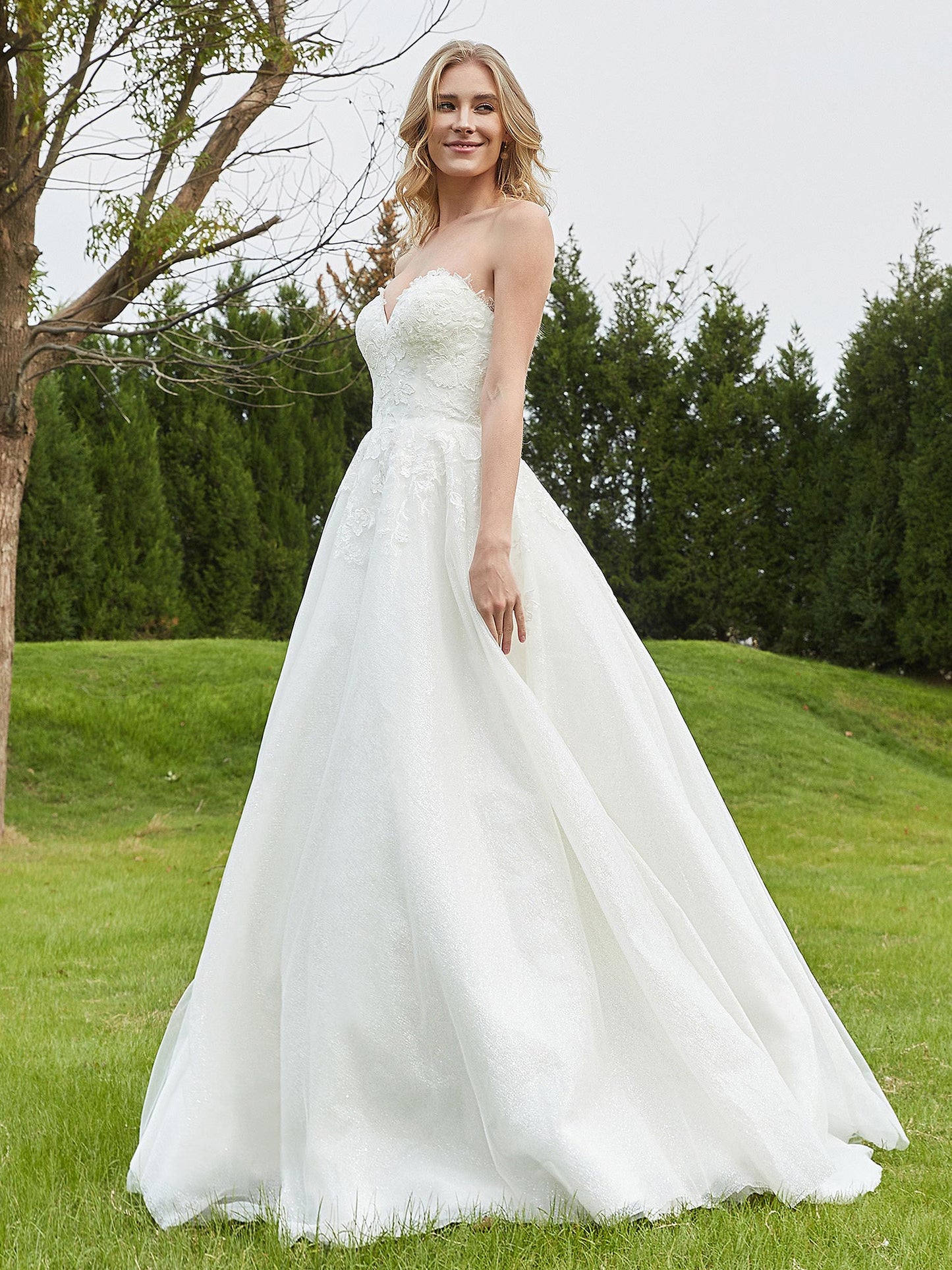 Vestido de Novia de Tul Marfil con Escote en Forma de Corazón y Cola Barrida