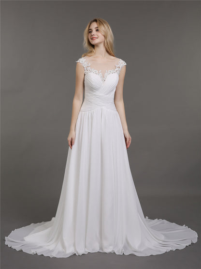 Vestido de Novia Marfil con Encaje Aplicado en Muselina
