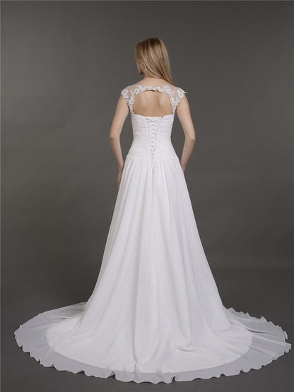Vestido de Novia Marfil con Encaje Aplicado en Muselina