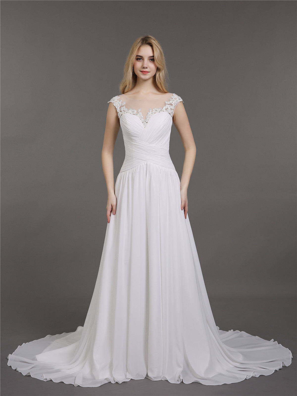 Vestido de Novia Marfil con Encaje Aplicado en Muselina