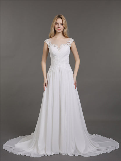 Vestido de Novia Marfil con Encaje Aplicado en Muselina