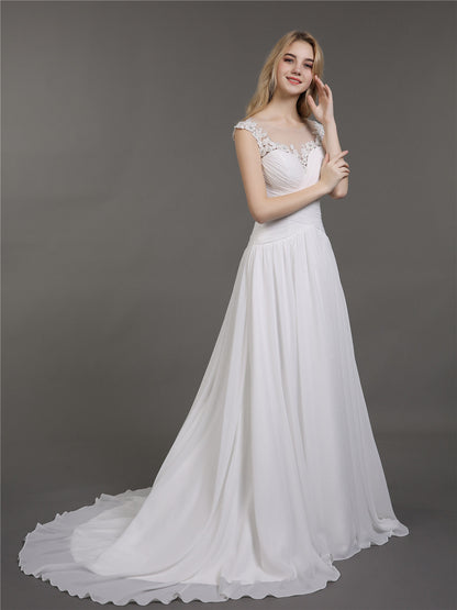 Vestido de Novia Marfil con Encaje Aplicado en Muselina
