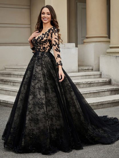 Vestido de Baile con Detalles de Flores y Escote en V, Estilo Imagen