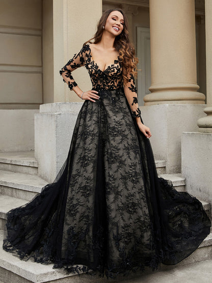 Vestido de Baile con Detalles de Flores y Escote en V, Estilo Imagen