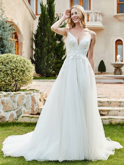 Vestido de Novia A-line con Apliques Florales en Color Marfil