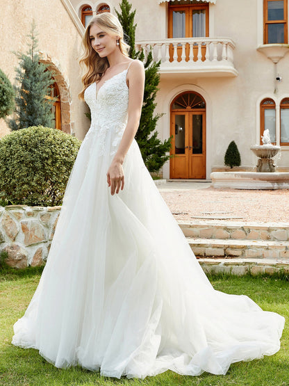 Vestido de Novia A-line con Apliques Florales en Color Marfil