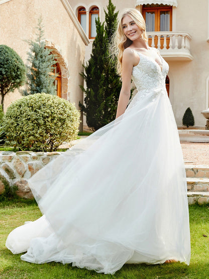 Vestido de Novia A-line con Apliques Florales en Color Marfil