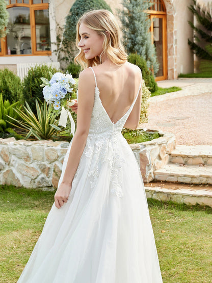 Vestido de Novia A-line con Apliques Florales en Color Marfil