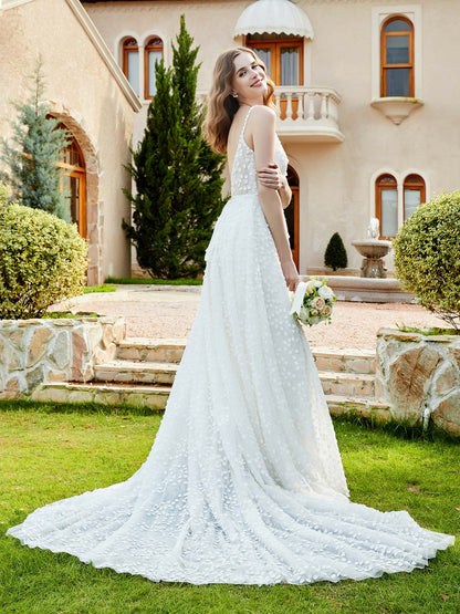 Robe de Mariée A-ligne avec Appliqués à Pois en Ivoire