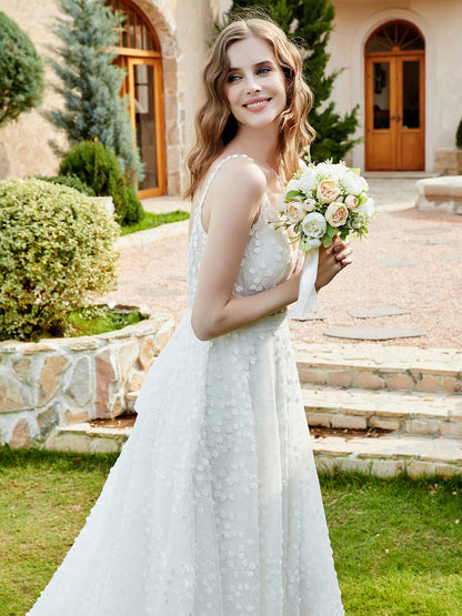 Robe de Mariée A-ligne avec Appliqués à Pois en Ivoire