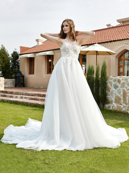 Robe de Mariée en Dentelle Ivoire avec Appliqué à Une Épaule