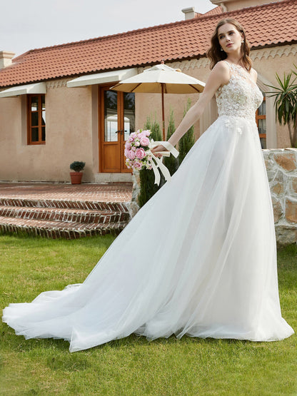 Robe de Mariée en Dentelle Ivoire avec Appliqué à Une Épaule